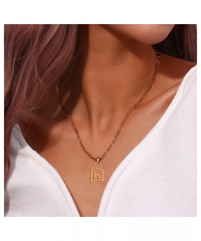 Layered Initial Necklaces for Women, 14K Gold Plated Dainty Paperclip Chain Necklace Simple Lock Letter Pendant Personalized ...