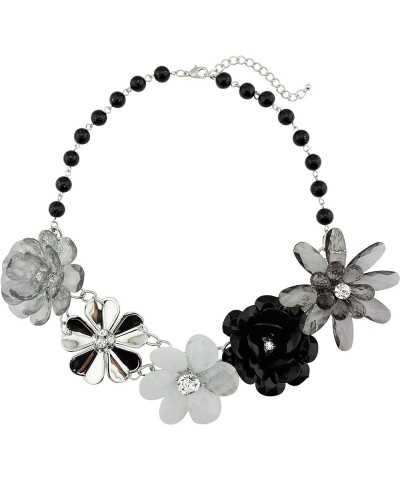 5 Flower Braided Crystal Statement Chunky Necklace Bib Collar Flower Pearl Jewelry for Women black $11.23 Necklaces