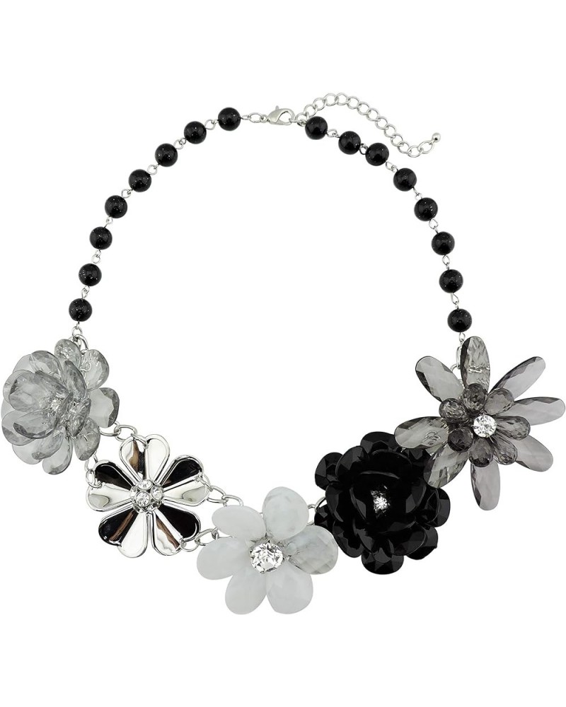 5 Flower Braided Crystal Statement Chunky Necklace Bib Collar Flower Pearl Jewelry for Women black $11.23 Necklaces