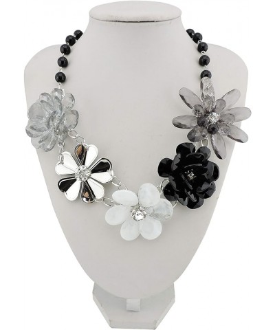 5 Flower Braided Crystal Statement Chunky Necklace Bib Collar Flower Pearl Jewelry for Women black $11.23 Necklaces