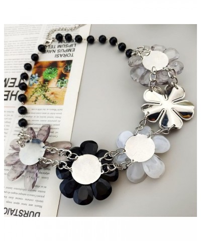 5 Flower Braided Crystal Statement Chunky Necklace Bib Collar Flower Pearl Jewelry for Women black $11.23 Necklaces