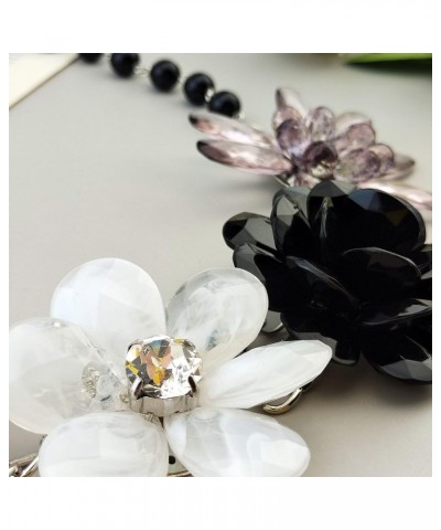 5 Flower Braided Crystal Statement Chunky Necklace Bib Collar Flower Pearl Jewelry for Women black $11.23 Necklaces