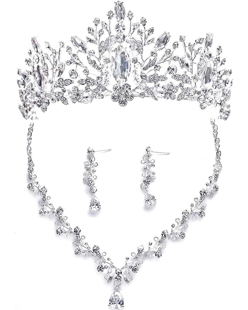 Bride Headdress Jewelry Wedding Necklace Earrings Set Crystal Crown Tiara A $19.03 Jewelry Sets