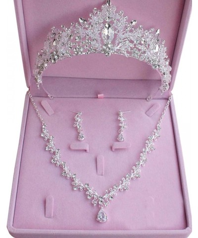 Bride Headdress Jewelry Wedding Necklace Earrings Set Crystal Crown Tiara A $19.03 Jewelry Sets