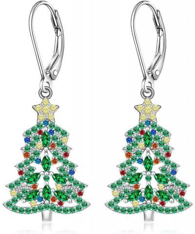 Christmas Tree Earrings for Women Sterling Silver Winter Christmas Xmas Tree Earrings Colorful Tree Dangle Rhinestone Jewelry...