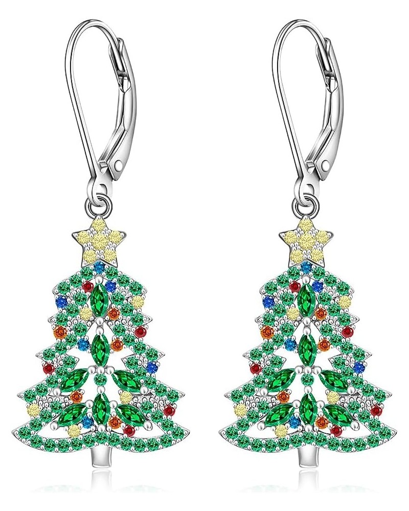 Christmas Tree Earrings for Women Sterling Silver Winter Christmas Xmas Tree Earrings Colorful Tree Dangle Rhinestone Jewelry...