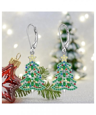 Christmas Tree Earrings for Women Sterling Silver Winter Christmas Xmas Tree Earrings Colorful Tree Dangle Rhinestone Jewelry...