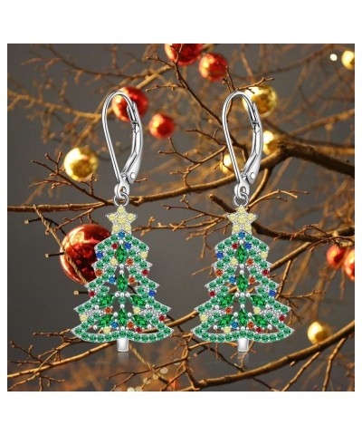 Christmas Tree Earrings for Women Sterling Silver Winter Christmas Xmas Tree Earrings Colorful Tree Dangle Rhinestone Jewelry...