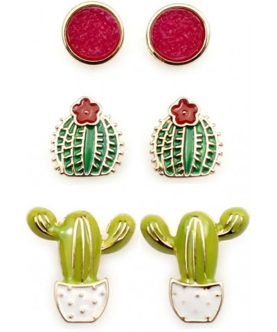 Cactus Theme Stud Post Earrings (Set of Three Pairs) $11.20 Earrings