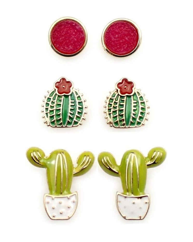 Cactus Theme Stud Post Earrings (Set of Three Pairs) $11.20 Earrings