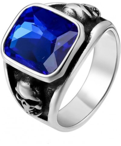 Unisex Stainless Steel Personality Vintage Punk Skull Head with Square Cut Gemstone Biker Ring Silver Blue $8.99 Others