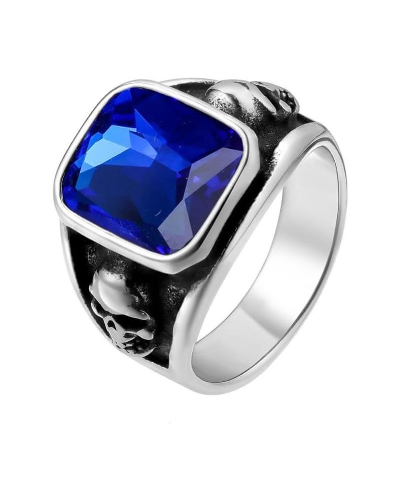 Unisex Stainless Steel Personality Vintage Punk Skull Head with Square Cut Gemstone Biker Ring Silver Blue $8.99 Others