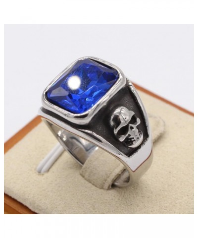 Unisex Stainless Steel Personality Vintage Punk Skull Head with Square Cut Gemstone Biker Ring Silver Blue $8.99 Others