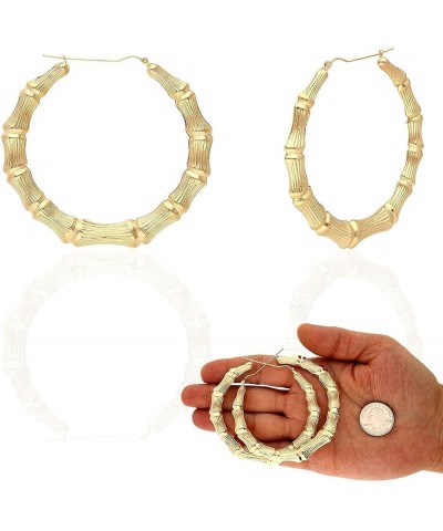 10K Yellow Gold Bamboo Hoop Earrings 17-85mm Diameter: 77mm mm $112.84 Earrings