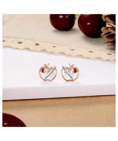 Teacher Apple Appreciation Earrings for Women - Sterling Silver Apple Pencil Stud Earrings with CZ Thank You Teacher Apprecia...