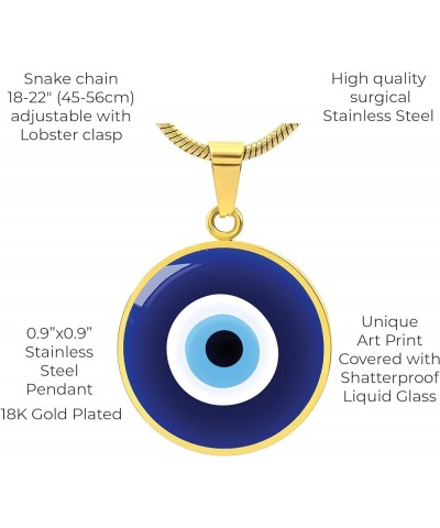 Evil Eye Necklace For Women, Personalized Spiritual Protection Jewelry, Engraved Pendant Charm Gold or Silver D09 Gold -No En...