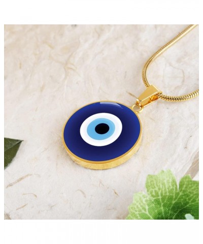 Evil Eye Necklace For Women, Personalized Spiritual Protection Jewelry, Engraved Pendant Charm Gold or Silver D09 Gold -No En...