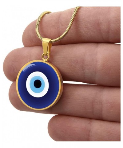 Evil Eye Necklace For Women, Personalized Spiritual Protection Jewelry, Engraved Pendant Charm Gold or Silver D09 Gold -No En...