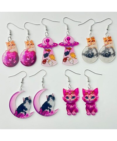 Animal Theme Acrylic Earrings Cute Cat Dangle Earrings Holiday Party Jewelry Gifts for Women and Girls One size Silver Disco ...