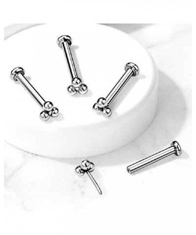 16-20G G23 Implant Grade Titanium Threadless Push-In Triple Ball Cluster Flat Back Labret Monroe Lip Cartilage Helix Conch Ea...