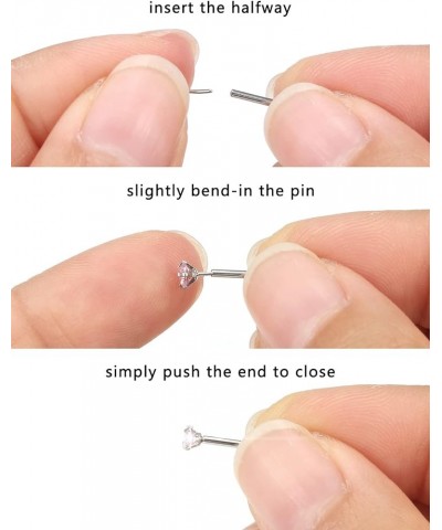 16G 18G 20G Flat Back Studs Earrings Surgical Steel Threadless Nose Studs Straight Cartilage Earrings for Women Men Diamond C...