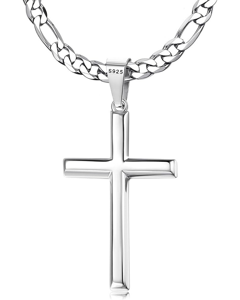 925 Sterling Silver Cross Necklace for Men Women | 5mm Strong Diamond-Cut Stainless Steel Figaro Link Chain or Cuban Link Cur...