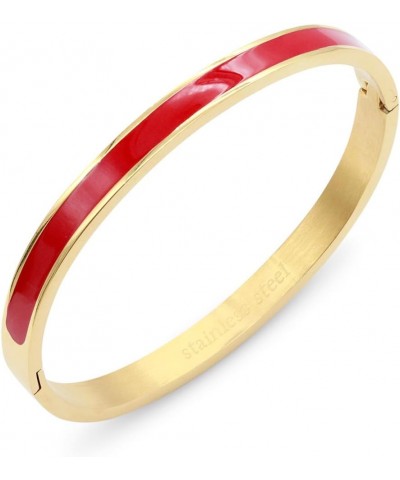 6 mm Width Stainless Steel Bangle with Enamel Oval Shape Gold Plated Polished Finish 7 Inches Bracelet for Women Red $11.20 B...