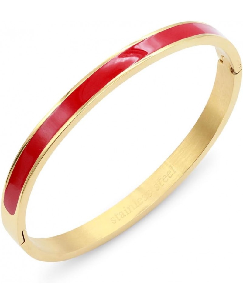 6 mm Width Stainless Steel Bangle with Enamel Oval Shape Gold Plated Polished Finish 7 Inches Bracelet for Women Red $11.20 B...