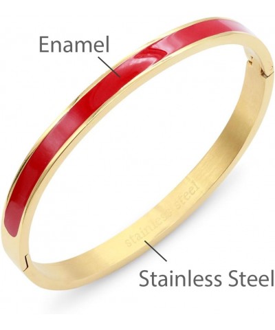 6 mm Width Stainless Steel Bangle with Enamel Oval Shape Gold Plated Polished Finish 7 Inches Bracelet for Women Red $11.20 B...