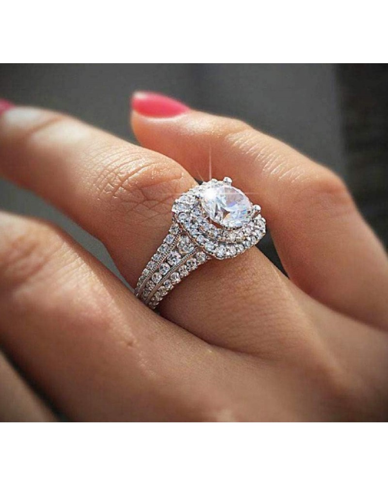 Fashion Ring Cushion Cut ct Zircon Stone 925 Sterling Silver Engagement Wedding Band Ring Cubic Zirconia Promise Halo Engagem...