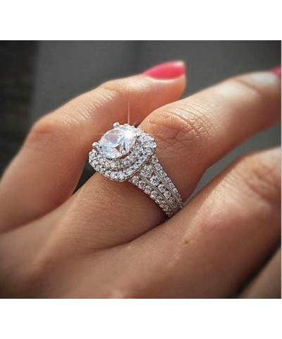 Fashion Ring Cushion Cut ct Zircon Stone 925 Sterling Silver Engagement Wedding Band Ring Cubic Zirconia Promise Halo Engagem...