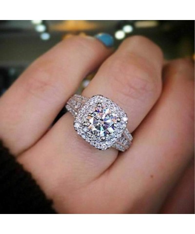 Fashion Ring Cushion Cut ct Zircon Stone 925 Sterling Silver Engagement Wedding Band Ring Cubic Zirconia Promise Halo Engagem...