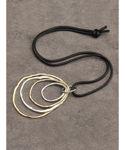 Handmade Bronze Color Multiple Ring Pendant Necklace Boho Style Long Leather Rope Sweater Necklace for Women AN034-4 LOOPS $8...