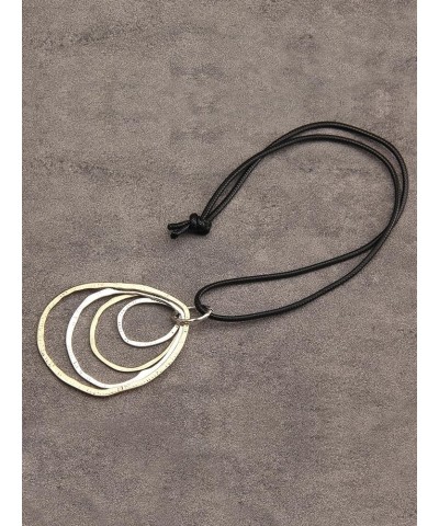 Handmade Bronze Color Multiple Ring Pendant Necklace Boho Style Long Leather Rope Sweater Necklace for Women AN034-4 LOOPS $8...