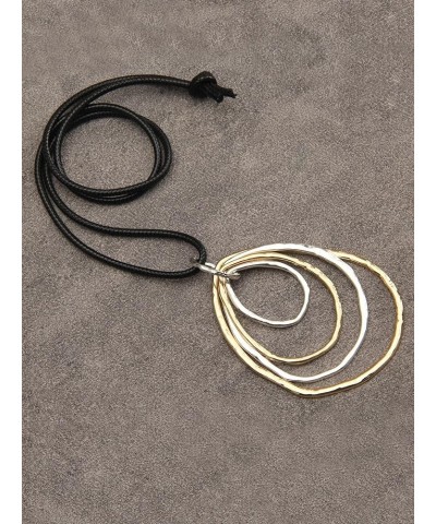 Handmade Bronze Color Multiple Ring Pendant Necklace Boho Style Long Leather Rope Sweater Necklace for Women AN034-4 LOOPS $8...