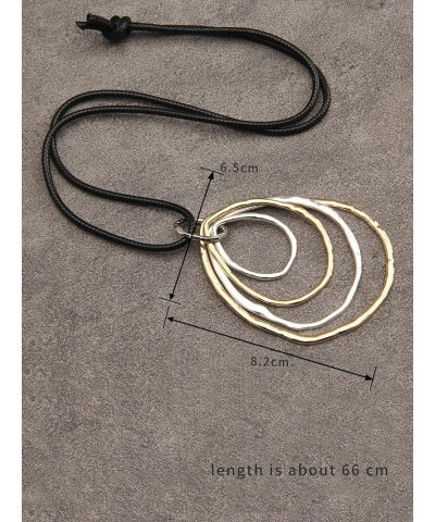 Handmade Bronze Color Multiple Ring Pendant Necklace Boho Style Long Leather Rope Sweater Necklace for Women AN034-4 LOOPS $8...