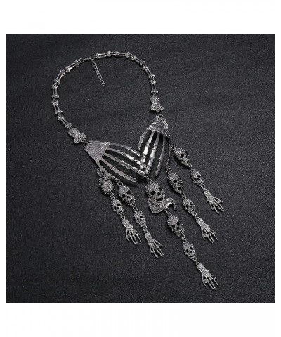 Skull Skeleton Hand Bone Pendant Necklace Necklace Punk Gothic Skull Tassel Bone Chain Choker Halloween Statement Necklace Je...