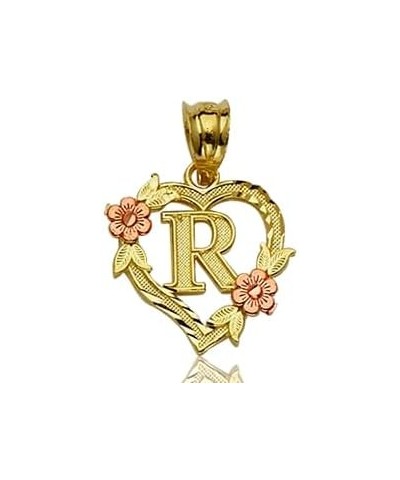 10K Yellow Gold Alphabet Initial Charm Necklace Pendant with Beautiful Heart and Rose Border R $49.50 Necklaces