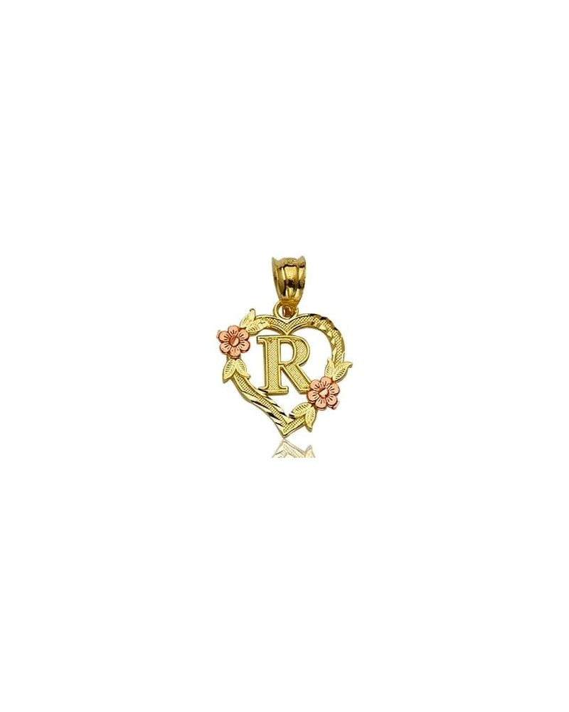 10K Yellow Gold Alphabet Initial Charm Necklace Pendant with Beautiful Heart and Rose Border R $49.50 Necklaces