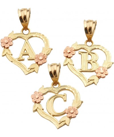 10K Yellow Gold Alphabet Initial Charm Necklace Pendant with Beautiful Heart and Rose Border R $49.50 Necklaces