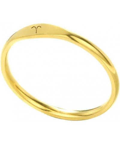 Unisex Stainless Steel Thin Simple 12 Constellation Zodiac Symbols Stackable Couple Ring Gold Aries $7.64 Others