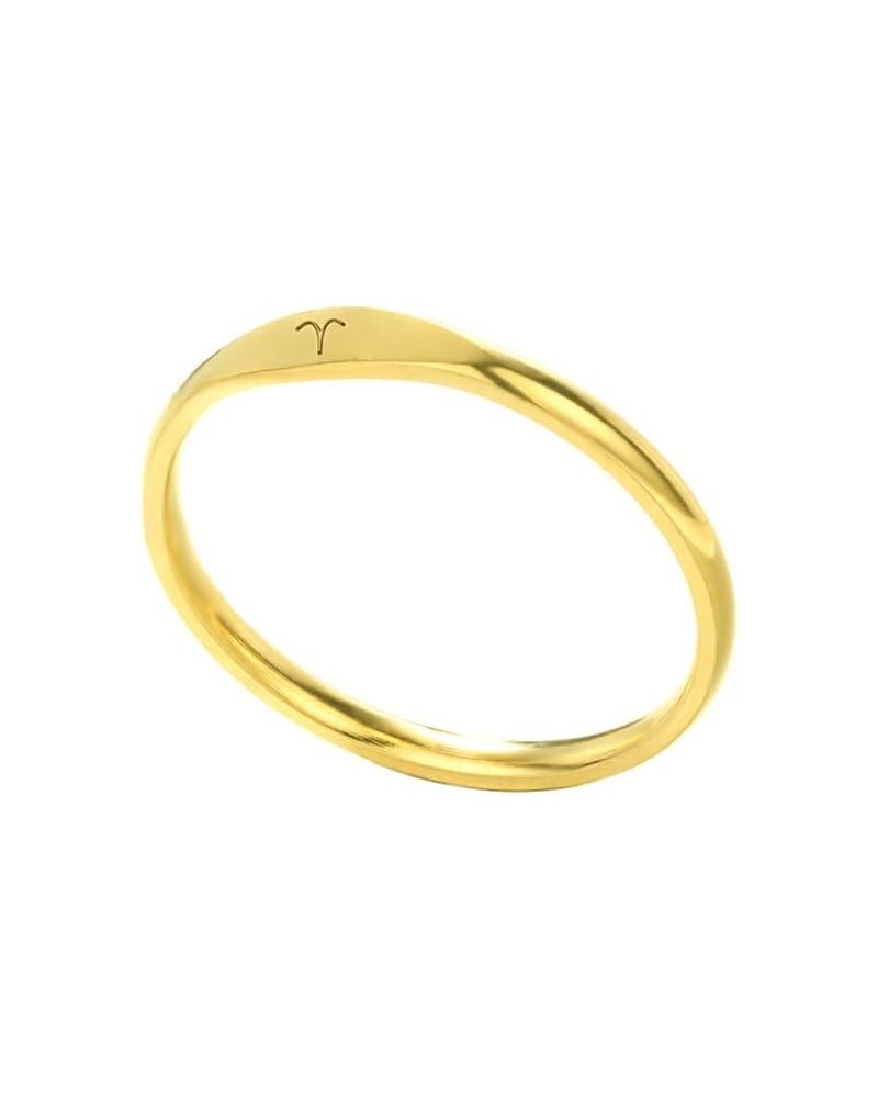 Unisex Stainless Steel Thin Simple 12 Constellation Zodiac Symbols Stackable Couple Ring Gold Aries $7.64 Others