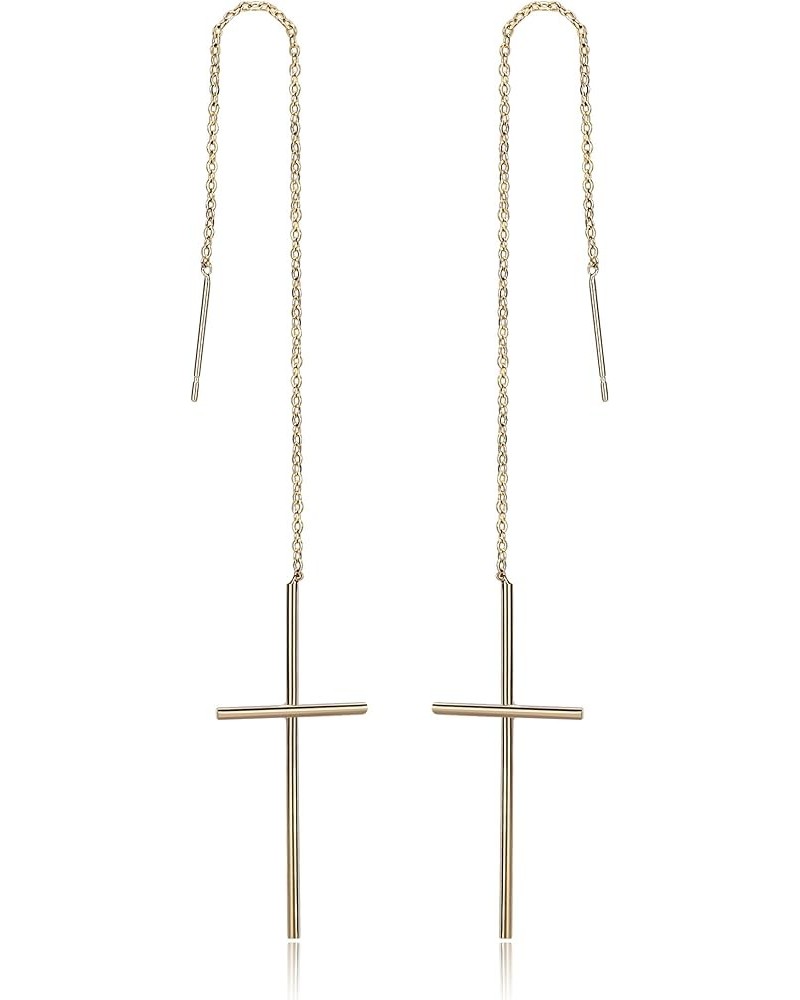 Gold Plated Earrings, Womens Long Chain Cross Threader Dangle Earrings Gold $8.47 Earrings