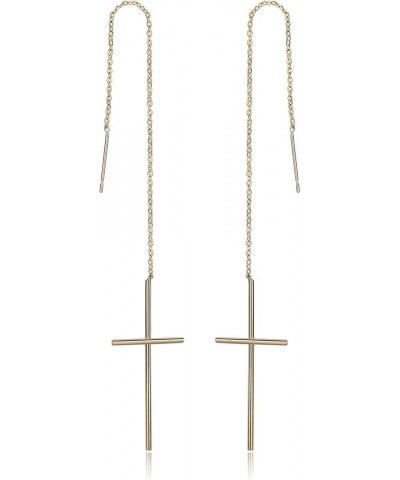 Gold Plated Earrings, Womens Long Chain Cross Threader Dangle Earrings Gold $8.47 Earrings