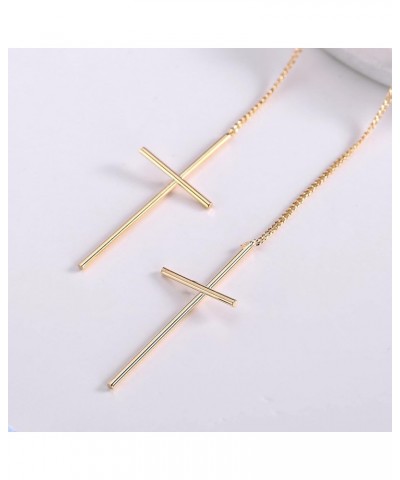 Gold Plated Earrings, Womens Long Chain Cross Threader Dangle Earrings Gold $8.47 Earrings