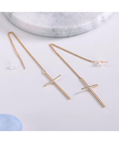 Gold Plated Earrings, Womens Long Chain Cross Threader Dangle Earrings Gold $8.47 Earrings