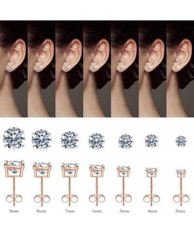 Stud Earrings Set for Women, S925 Sterling Silver Post 14K Gold Plated Hypoallergenic Stud Earrings 3-9mm Round Cubic Zirconi...