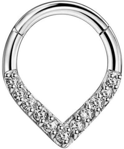 316L Surgical Steel Teardrop Septum Jewelry With Clear Cubic Zirconia Silver/Clear Zircon $11.19 Body Jewelry