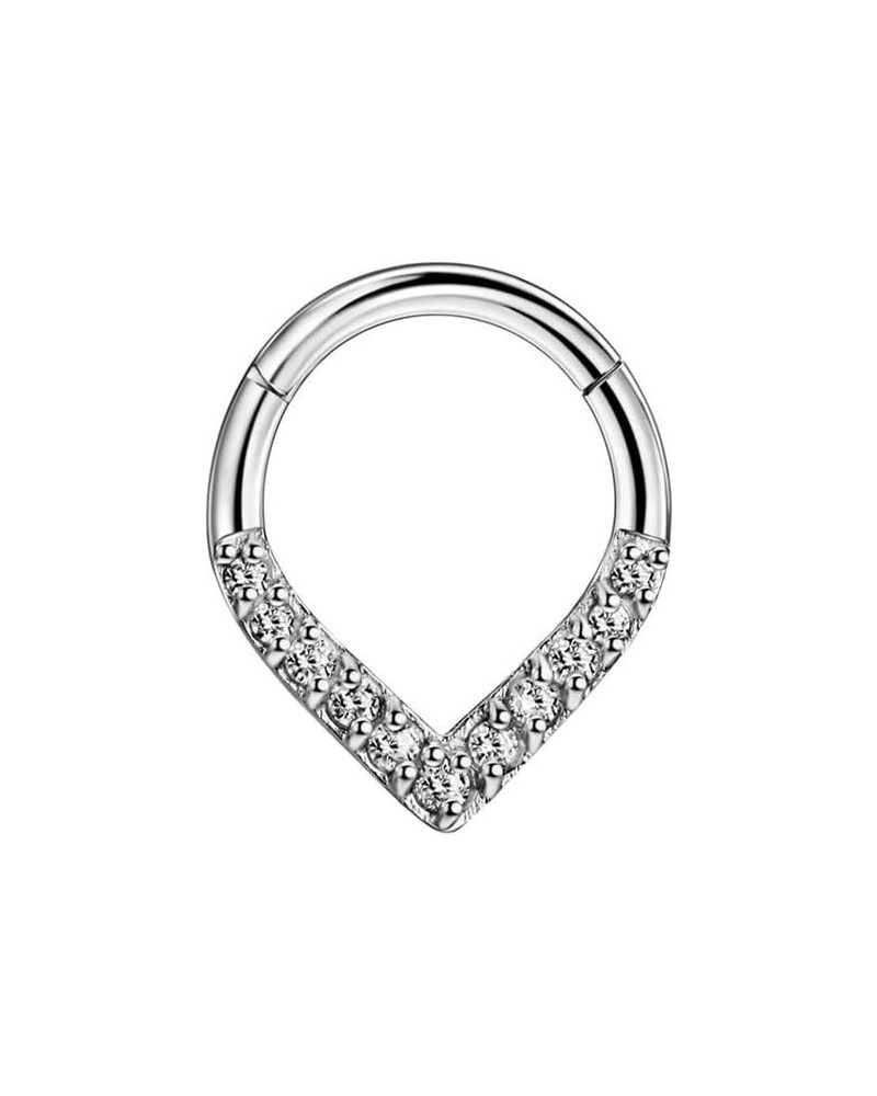 316L Surgical Steel Teardrop Septum Jewelry With Clear Cubic Zirconia Silver/Clear Zircon $11.19 Body Jewelry