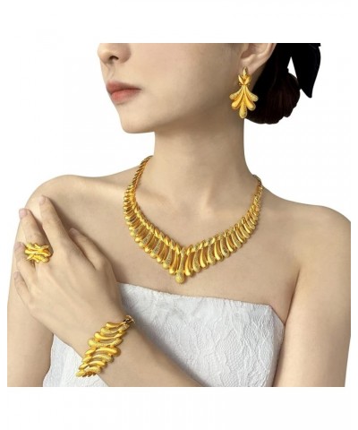 Indian Bollywood Women Jewelry Sets 24K Gold Plated Dubai Gold Necklace Earrings Bangle Fashion Wedding Prom Jewelry Set S-23...